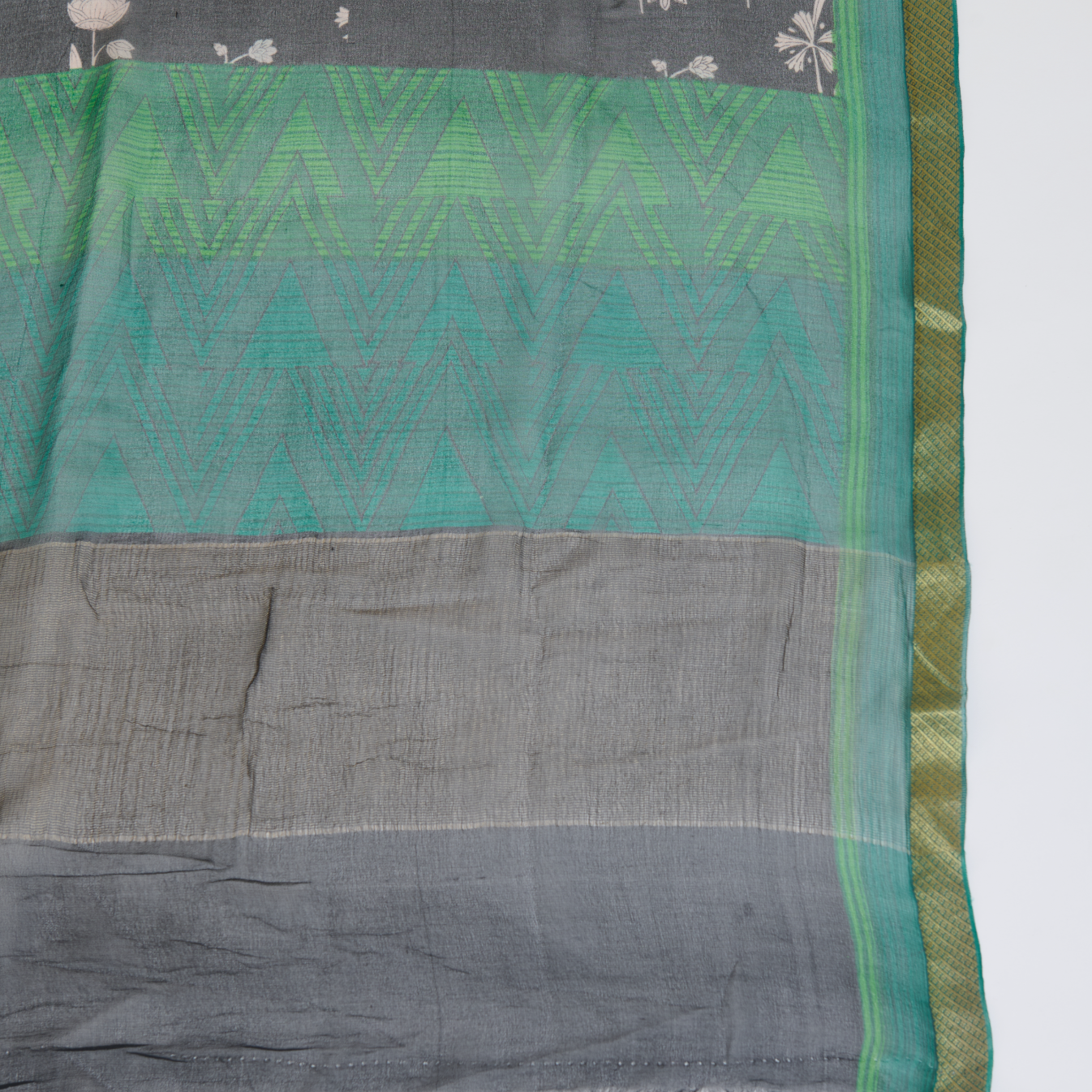 Black & Green Pure Crepe Printed Suit with Georgette Dupatta