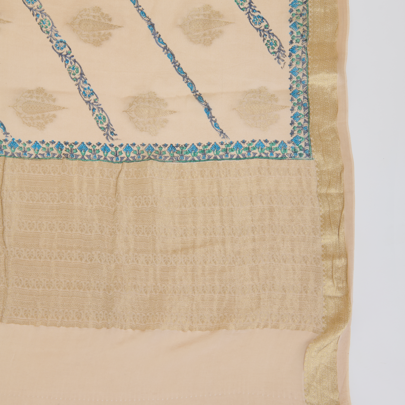 Cream Pure Crepe Printed Suit with Georgette Border Dupatta