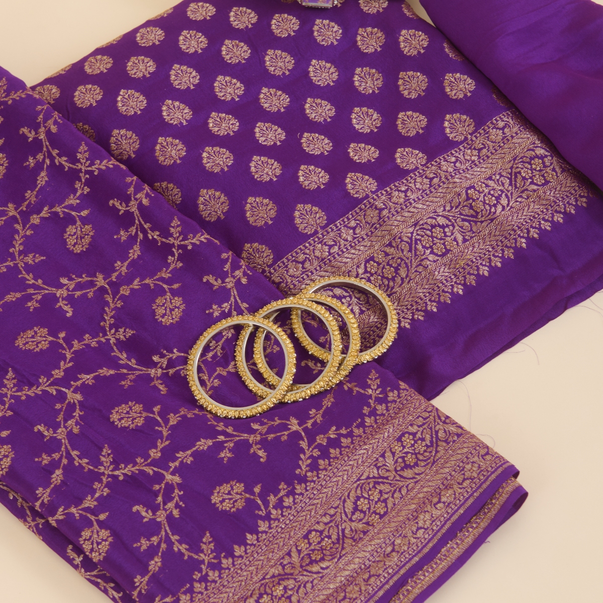 Dark Purple Pure Crepe Hand Woven Kurta Set