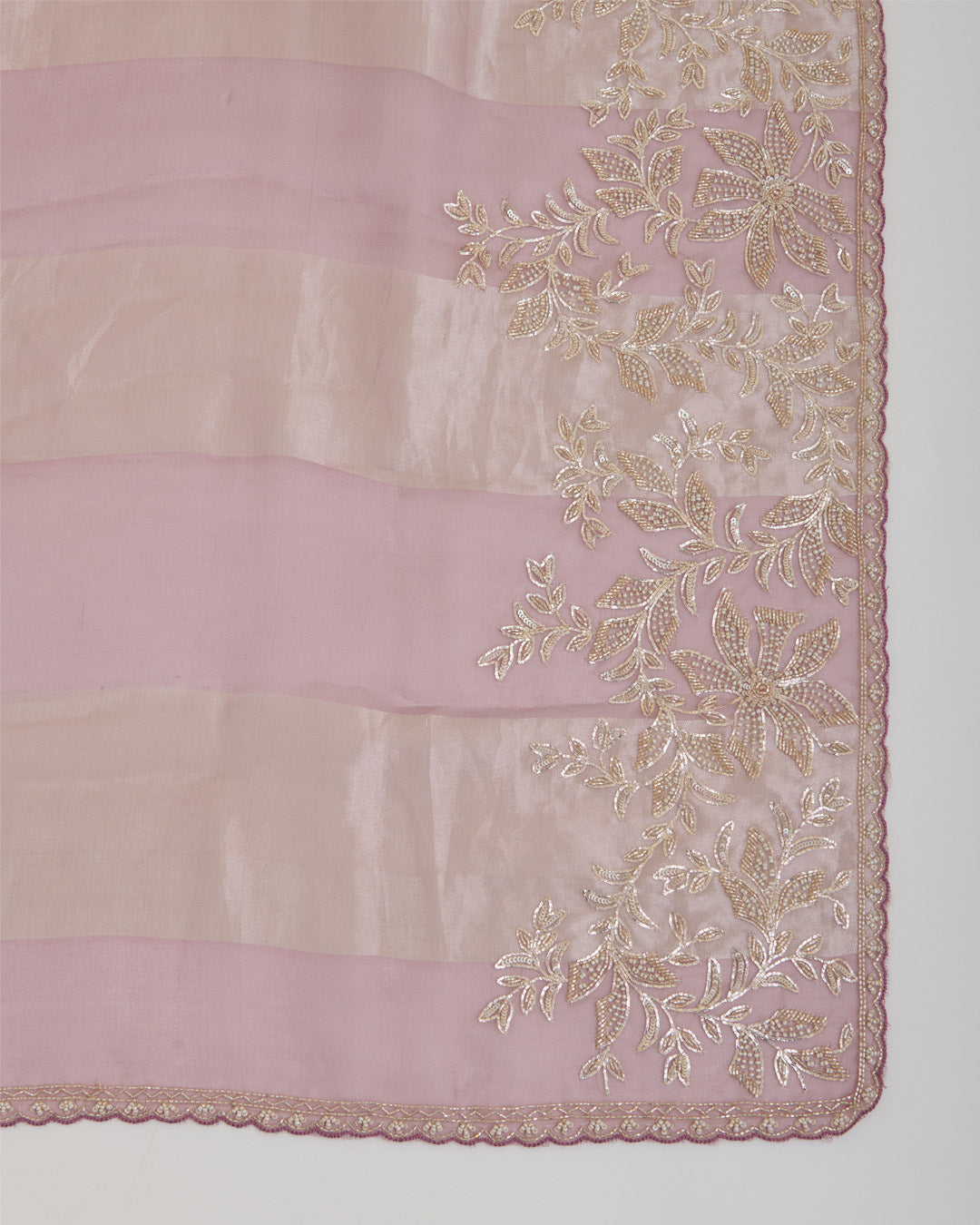 Dark Mauve Silk Organza Suit with Zardozi & Bead Embroidery