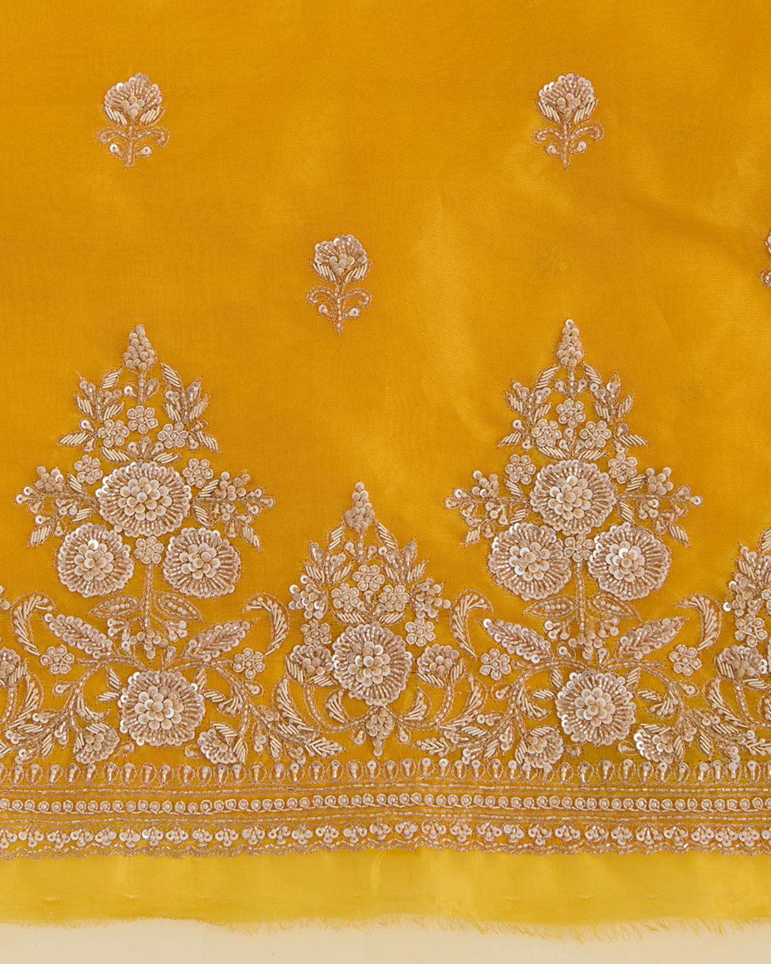 Mango Yellow Silk Organza Embroidered Kurta Set with Dupatta & Bottom