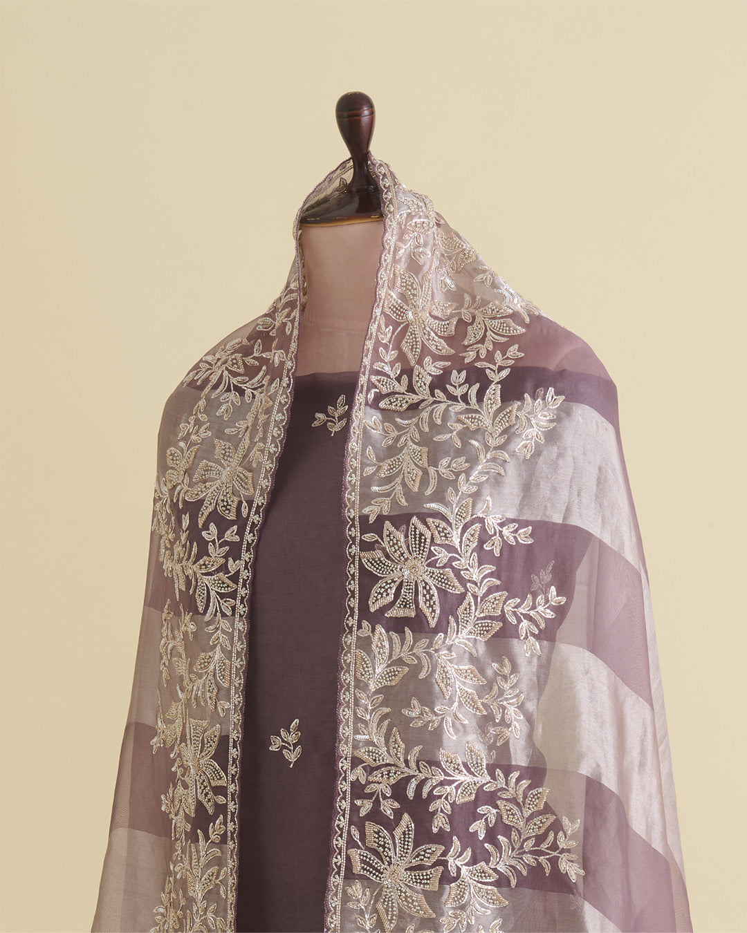 Silk Organza Suit with Zardozi Embroidery Misty Lilac Grey
