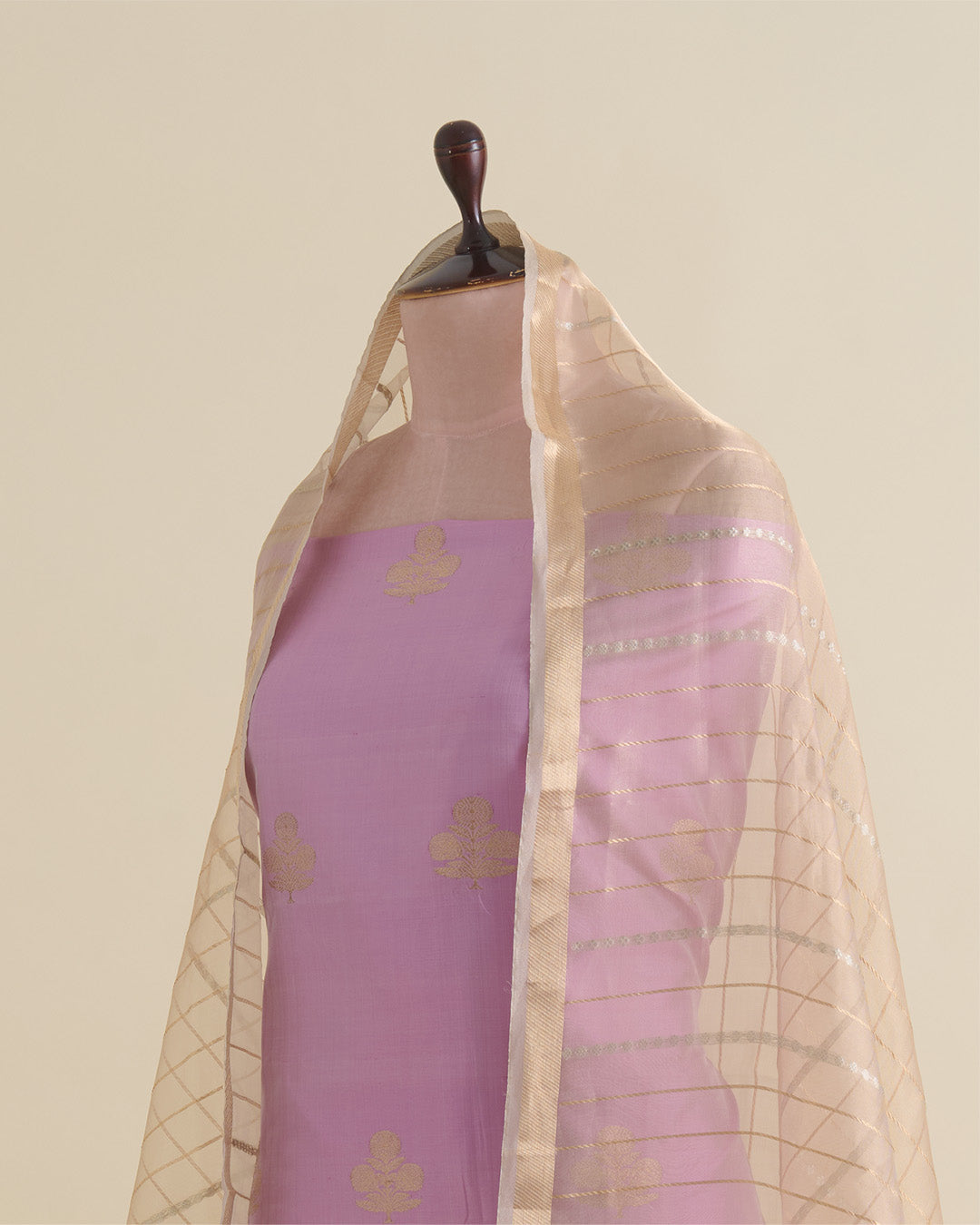 Pink Pure Silk Handwoven Suit with Organza Tissue Dupatta