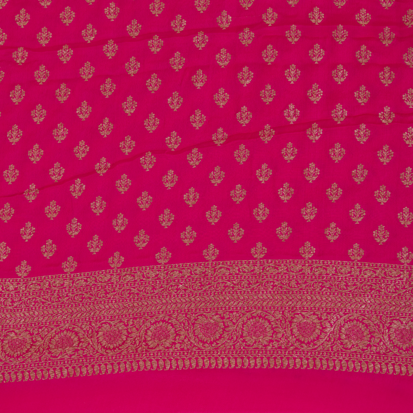 Rani Pink Pure Crepe Hand Woven Kurta Set with Dupatta
