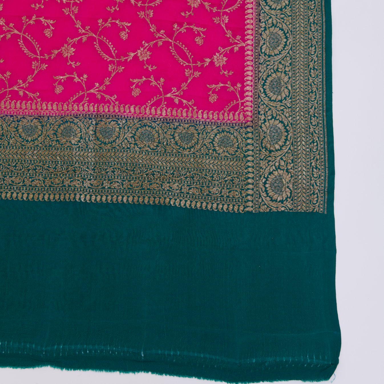 Rani Pink Pure Crepe Hand Woven Kurta Set with Dupatta
