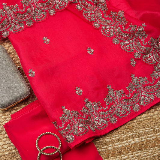 Rani Pink Silk Organza Kurta with Zardozi & Pearl Work