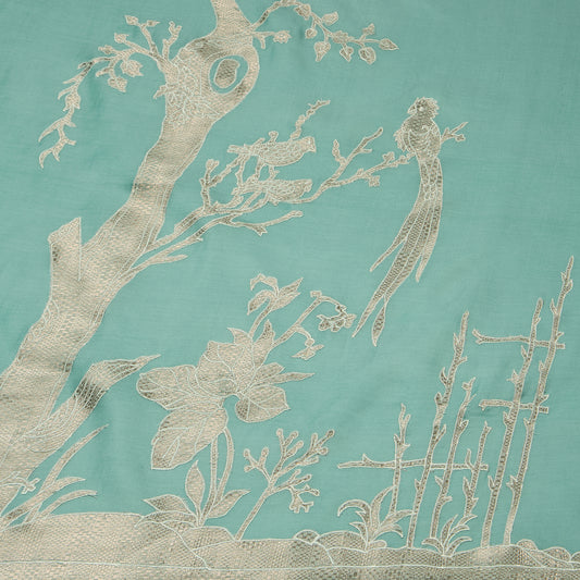 Sea Green Chanderi Silk Kurta Set with Tissue Applique