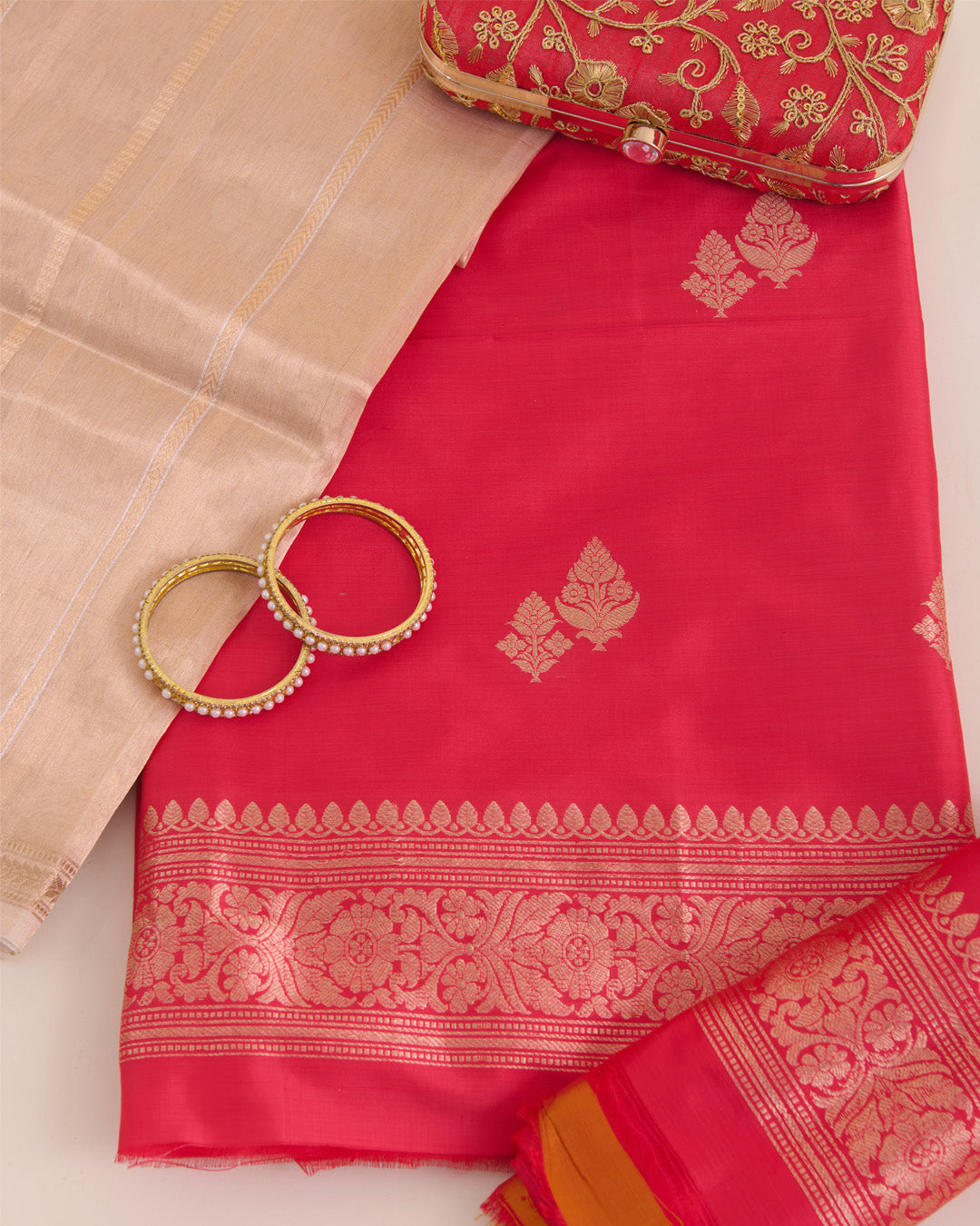 Tomato Pink Pure Silk Hand Woven Suit with Dupatta