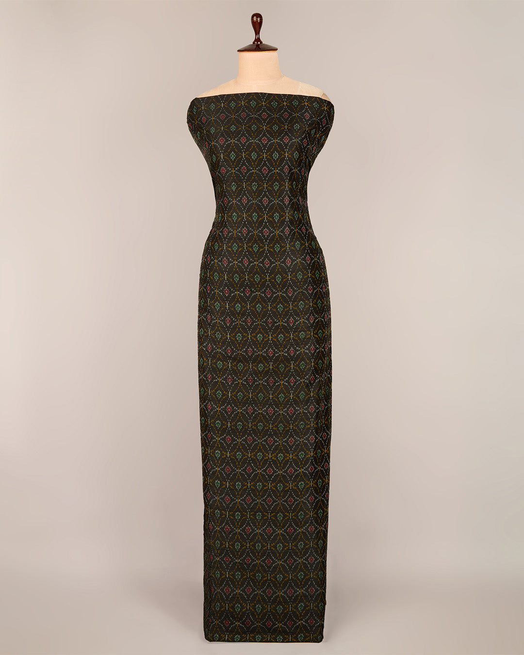 Black Raw Silk Ikat Fabric