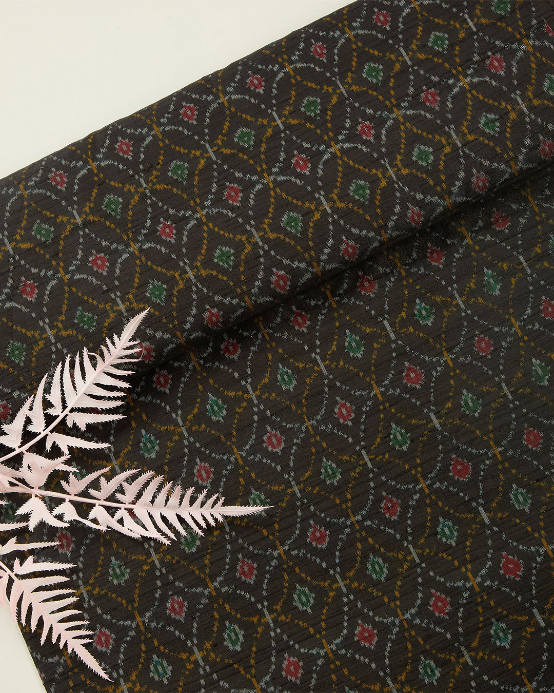 Black Raw Silk Ikat Fabric