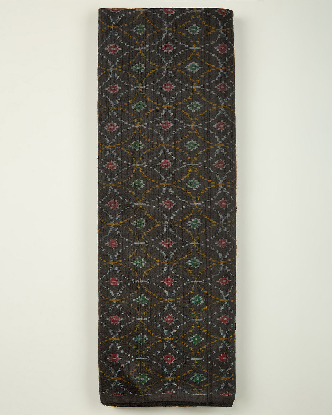 Black Raw Silk Ikat Fabric