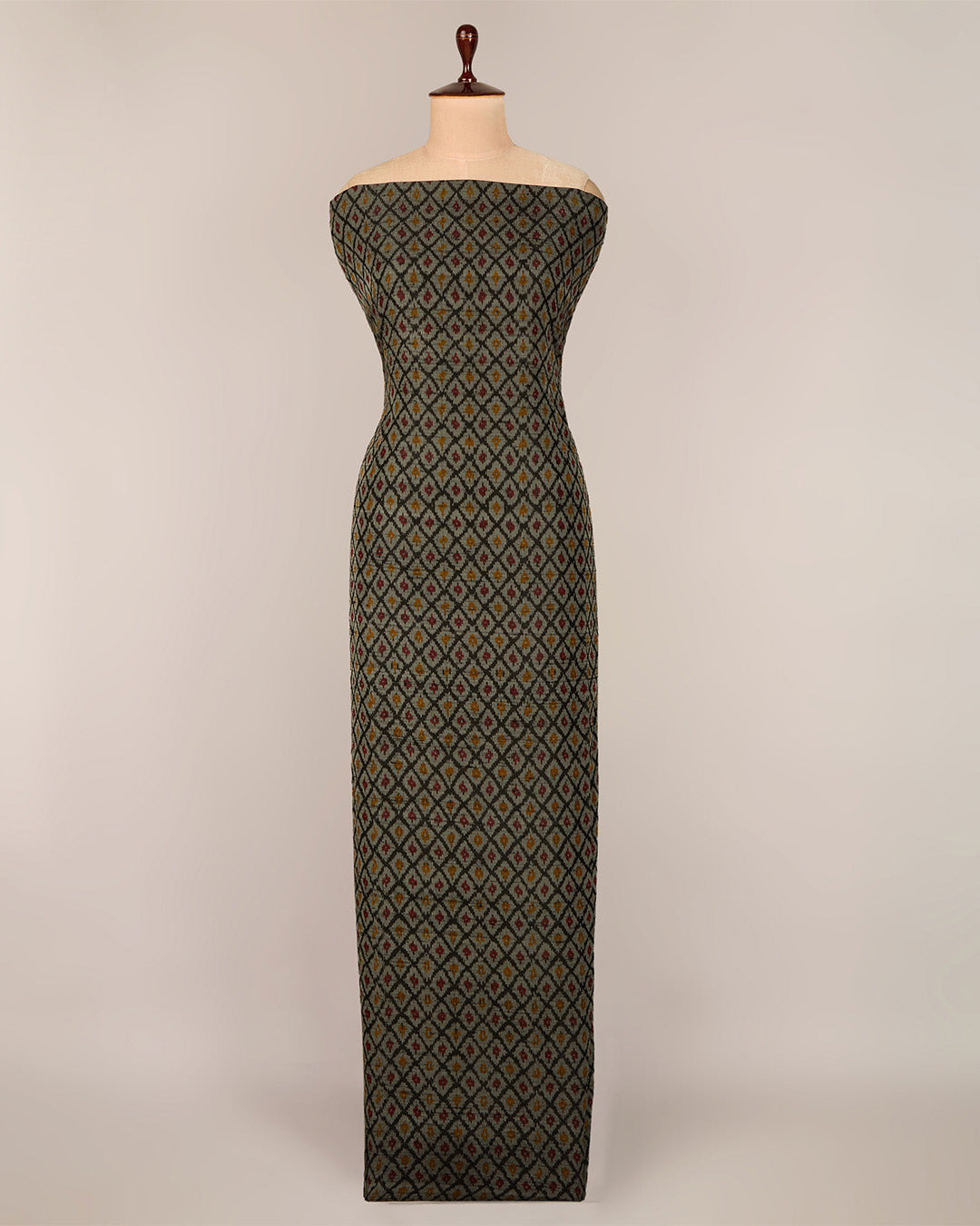 Black-Grey Raw Silk Ikat Fabric