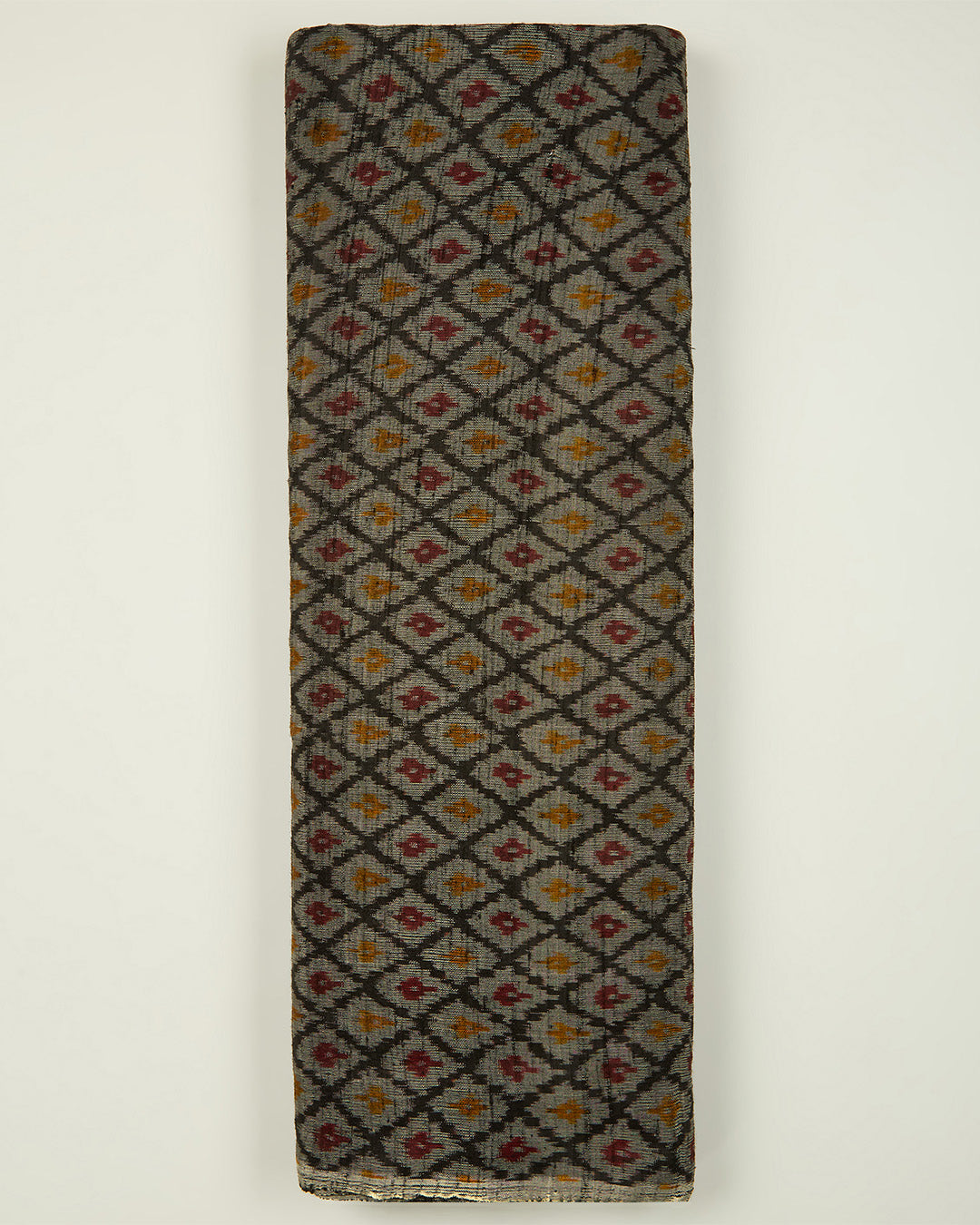 Black-Grey Raw Silk Ikat Fabric