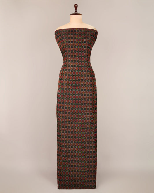 Black Multicolor Raw Silk Ikat Fabric