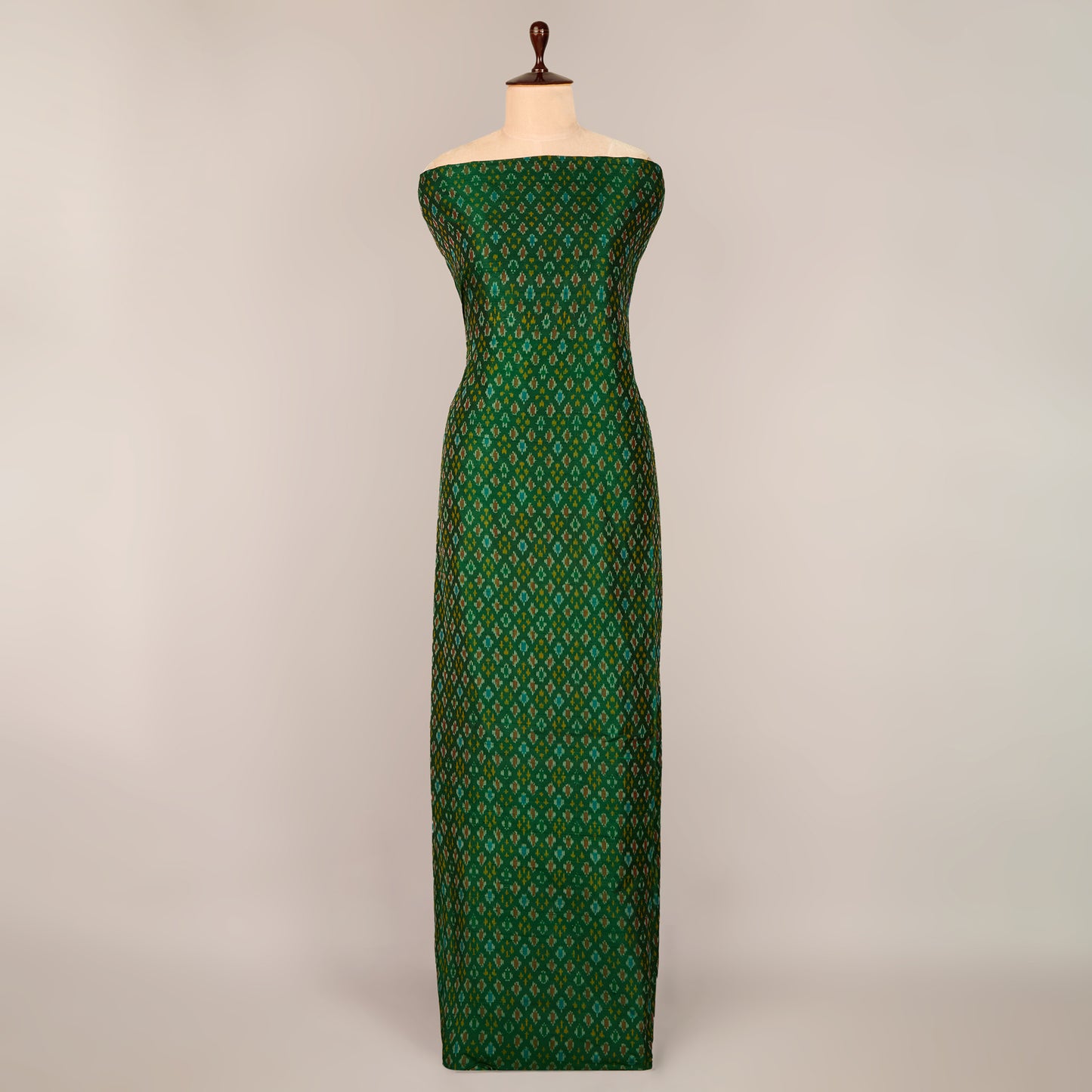 Green Raw Silk Ikat Fabric for fashionable kurtas