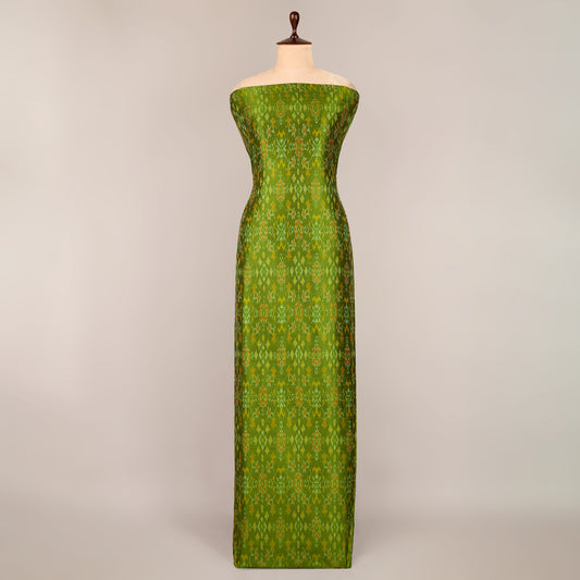 Mehendi Green Raw Silk Ikat Fabric for clothing