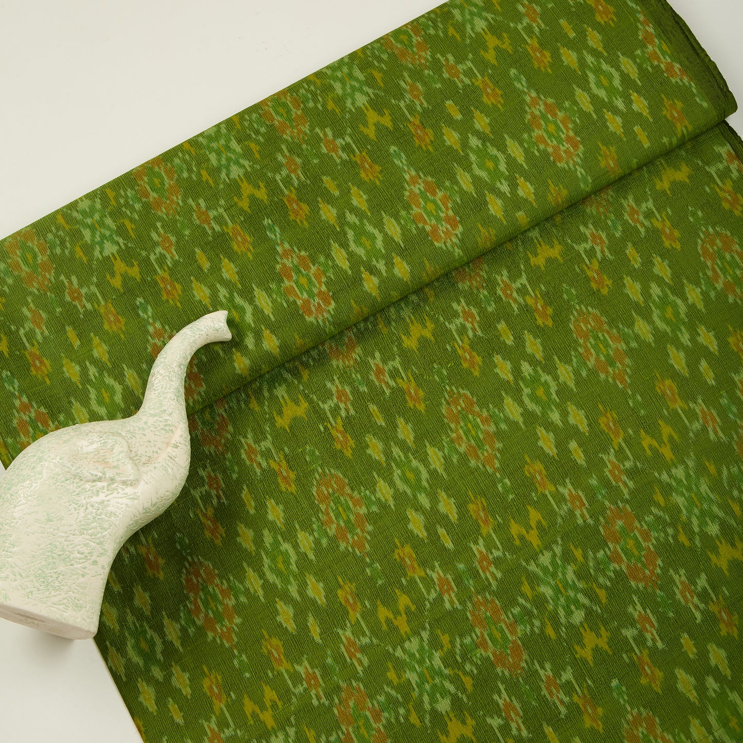 Mehendi Green Raw Silk Ikat Fabric