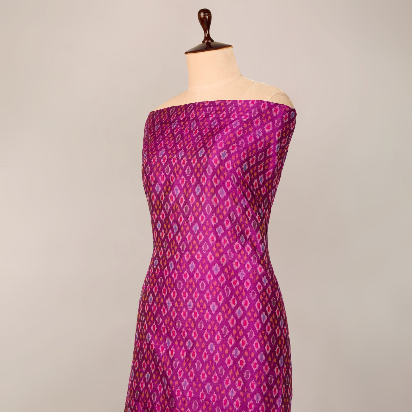 Magenta Raw Silk Ikat Fabric