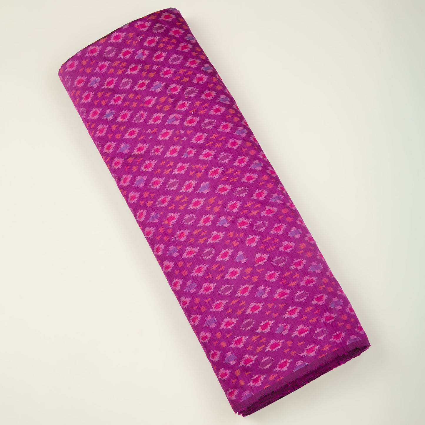 Magenta Raw Silk Ikat Fabric