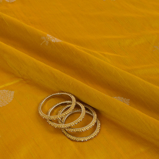 Mustard Raw Silk Handloom Mina Butta Fabric