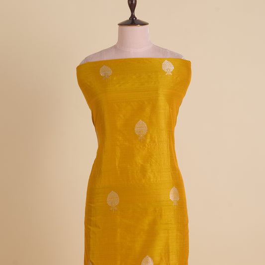 Mustard Raw Silk Handloom Mina Butta Fabric