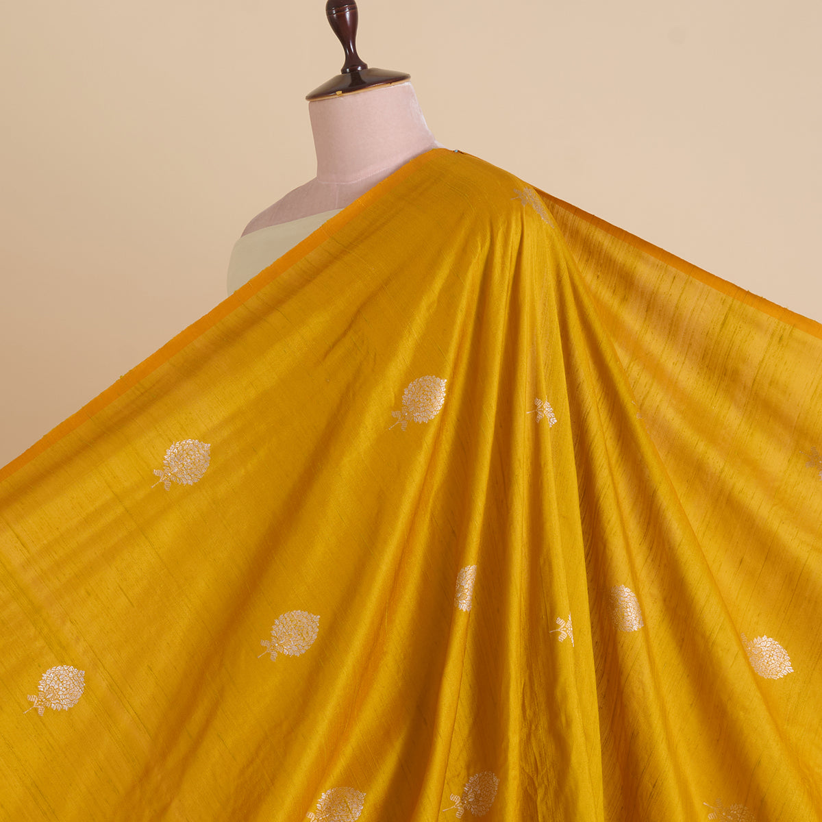 Mustard Raw Silk Handloom Mina Butta Fabric