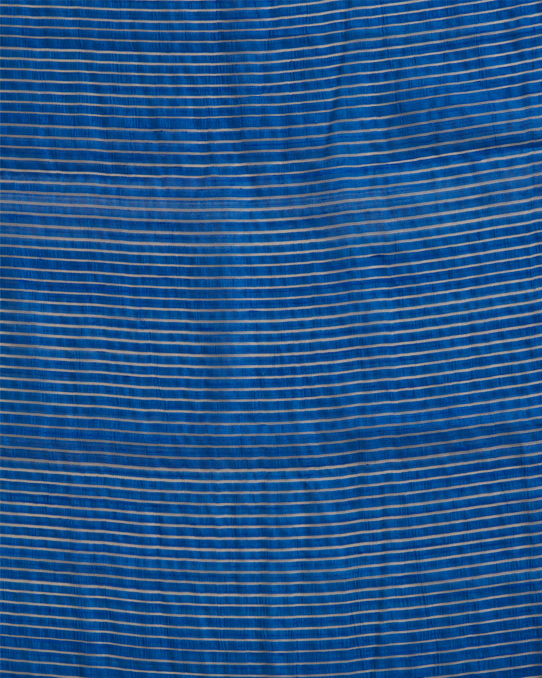 Raw Silk Midnight Blue Fabric with Silver Zari Strips & Satin Border