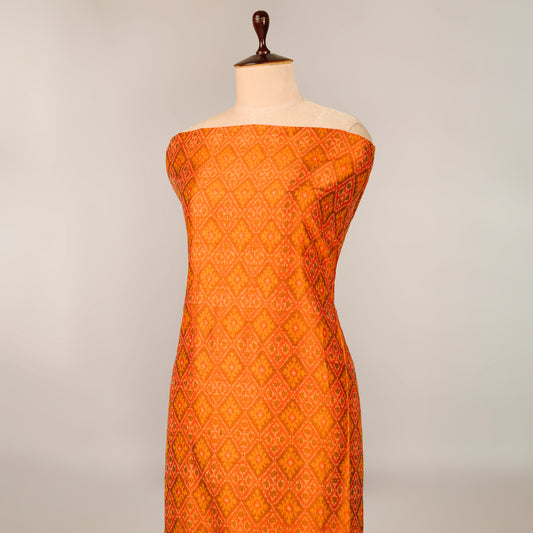 Orange Raw Silk Ikat Fabric