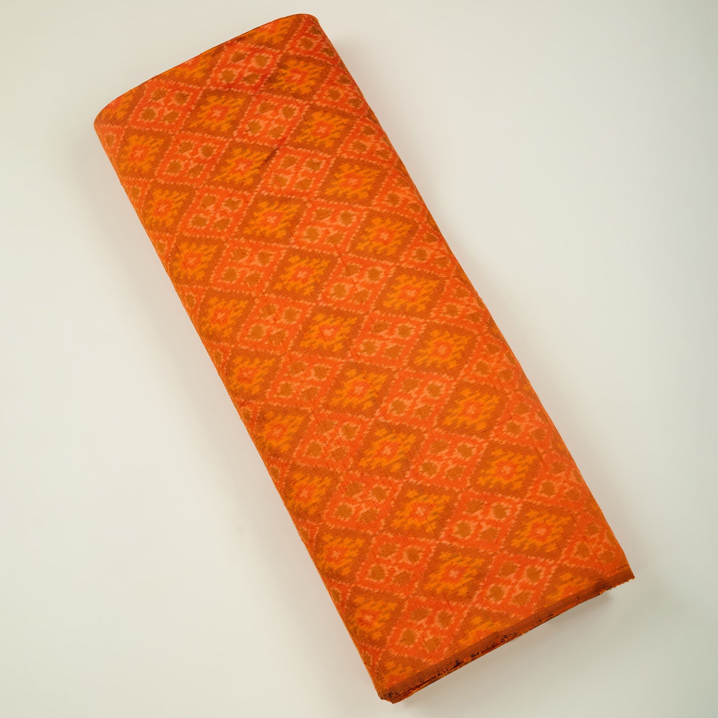 Orange Raw Silk Ikat Fabric