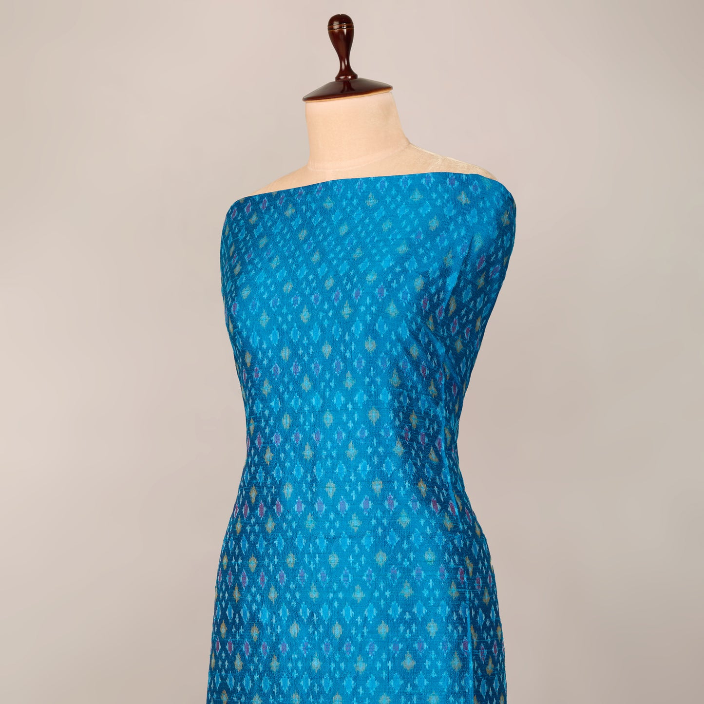 Peacock Blue Raw Silk Ikat Fabric