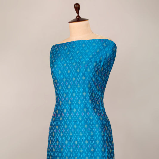 Peacock Blue Raw Silk Ikat Fabric