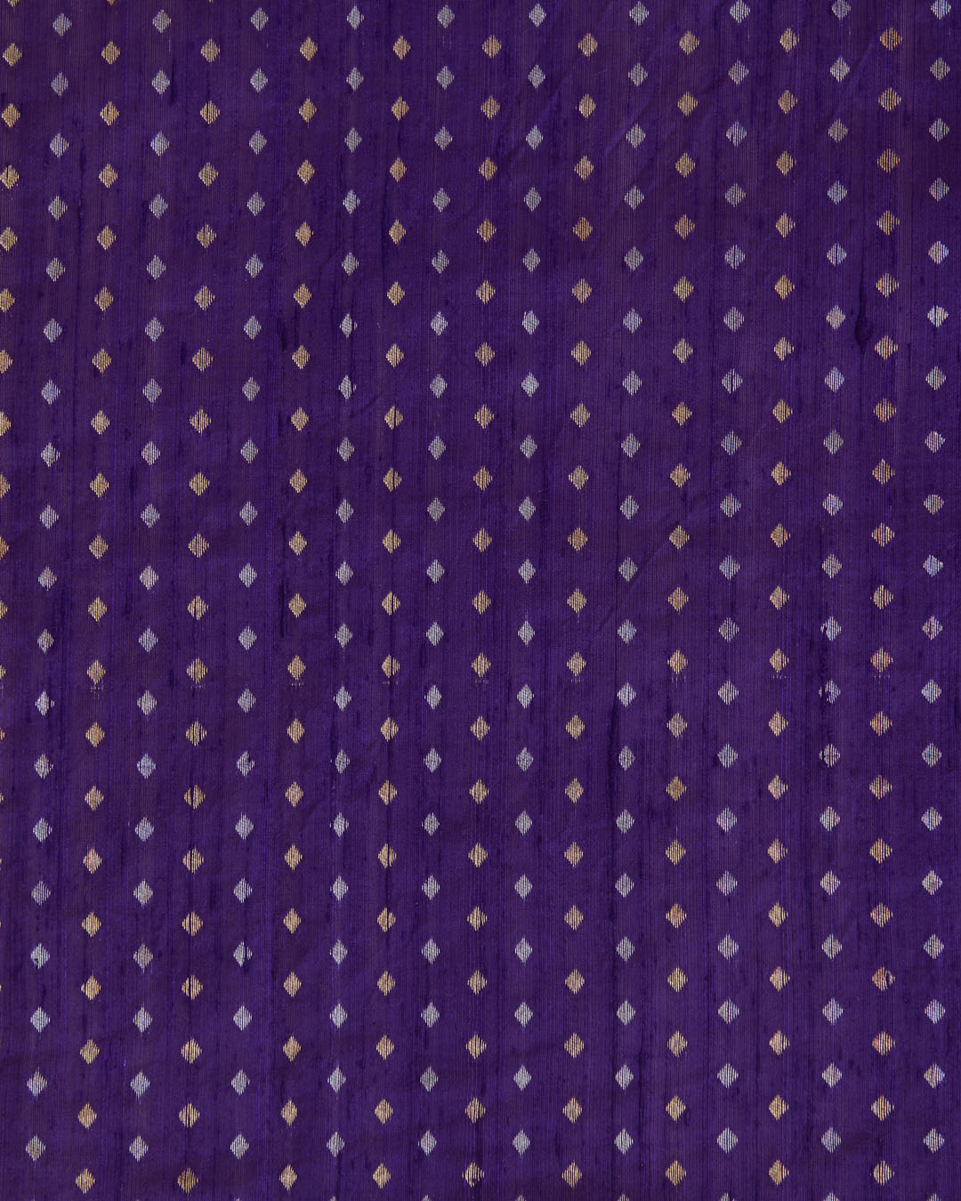 Purple Raw Silk Fabric with Gold & Silver Diamond Weave