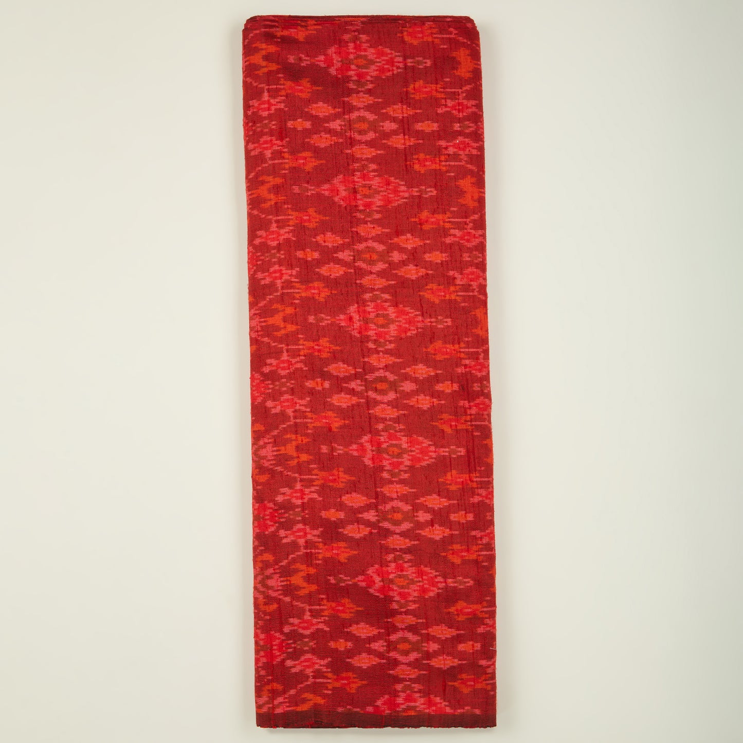 Red Raw Silk Ikat Fabric