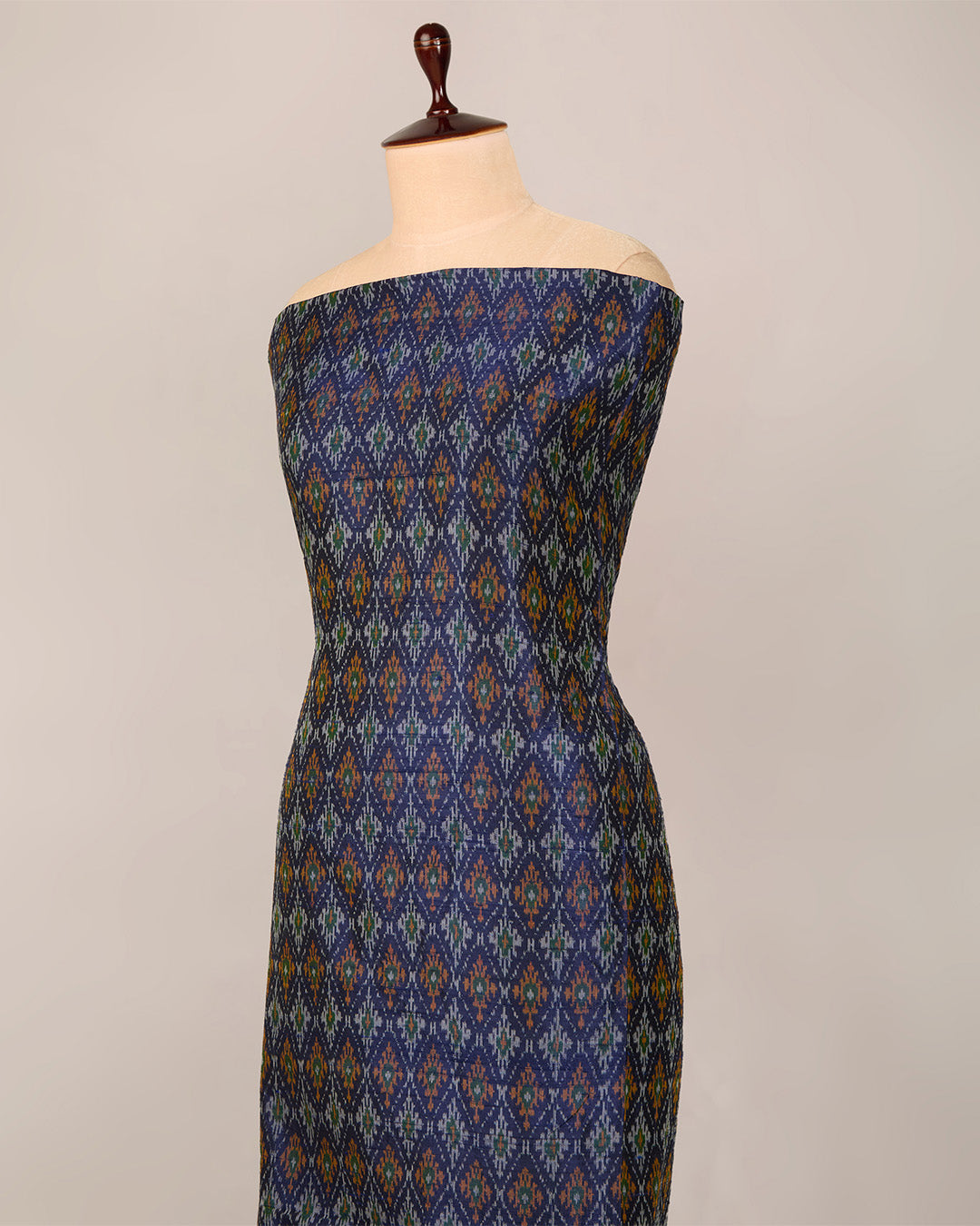 Navy Blue Raw Silk Ikat Fabric