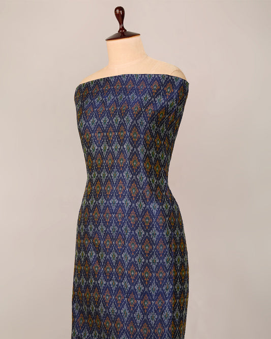 Navy Blue Raw Silk Ikat Fabric
