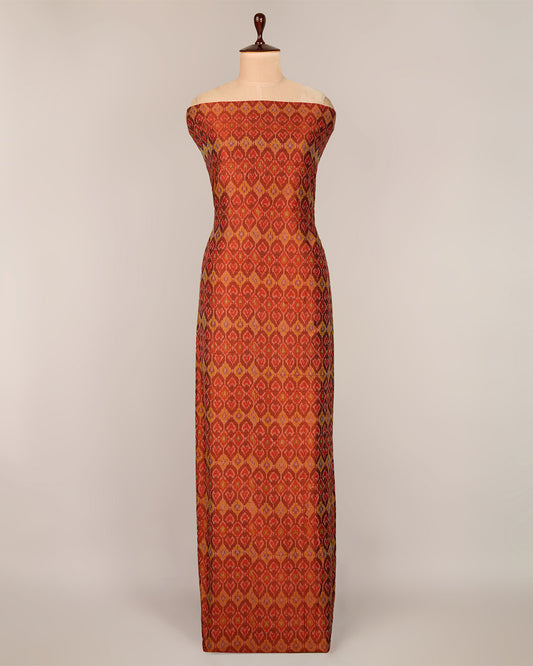 Red Raw Silk Ikat Fabric