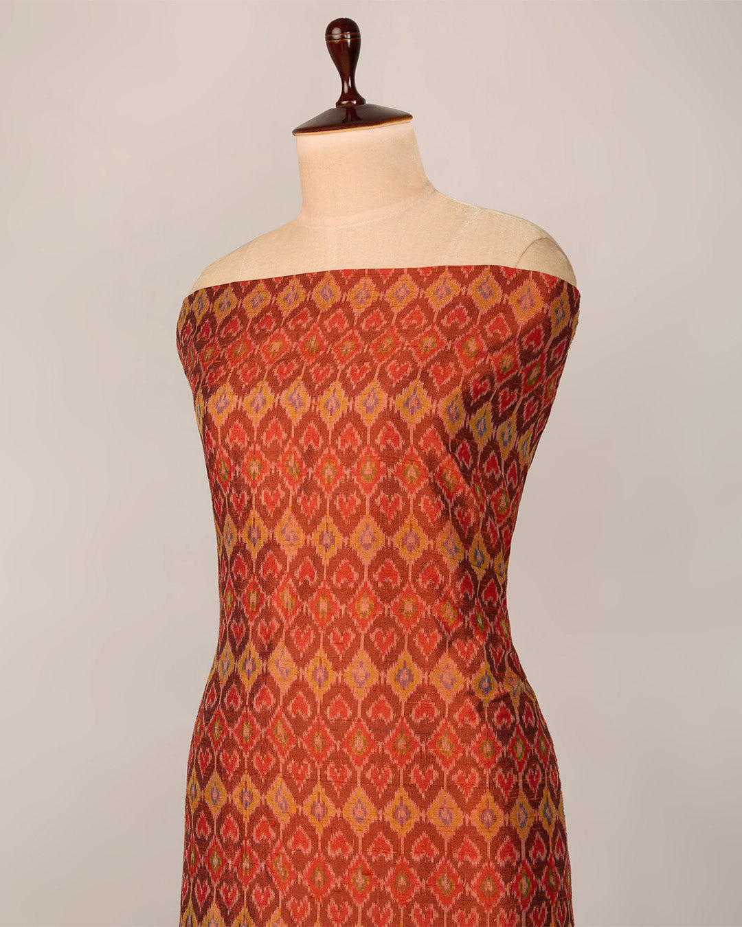 Red Raw Silk Ikat Fabric