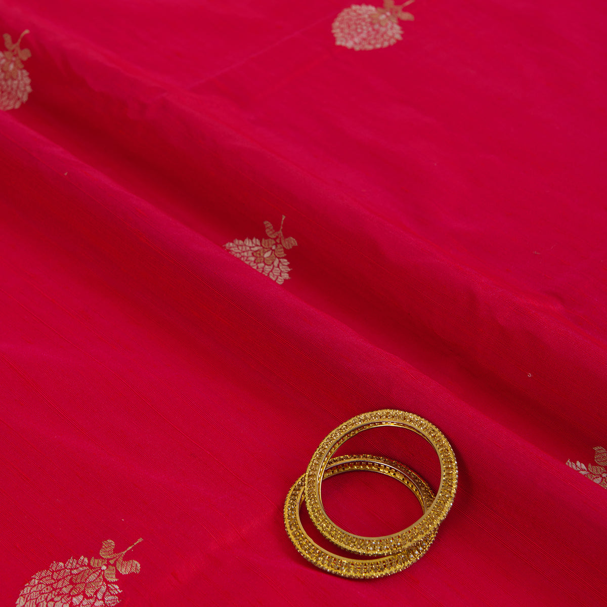 Red Raw Silk Handloom Mina Butta Fabric