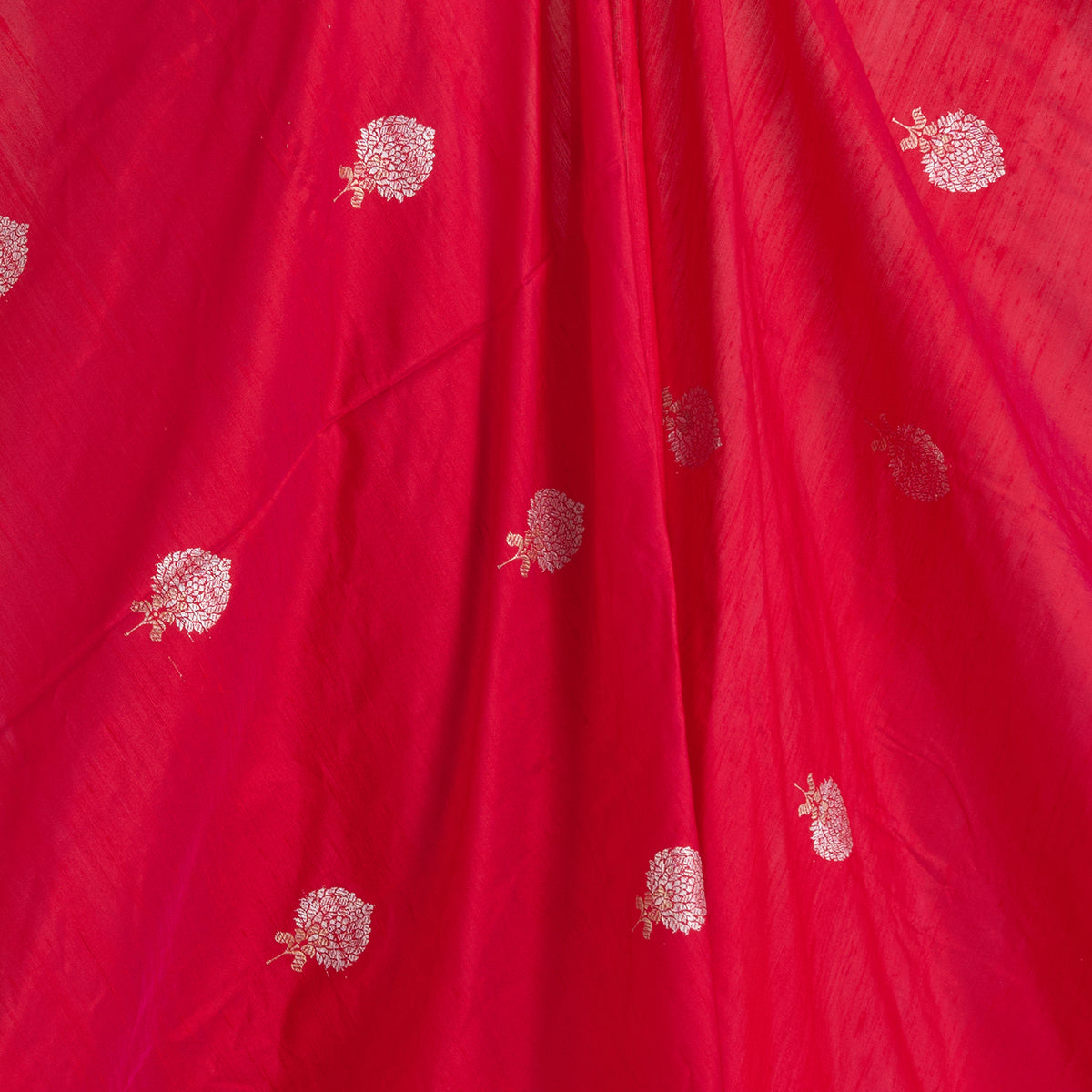 Red Raw Silk Handloom Mina Butta Fabric
