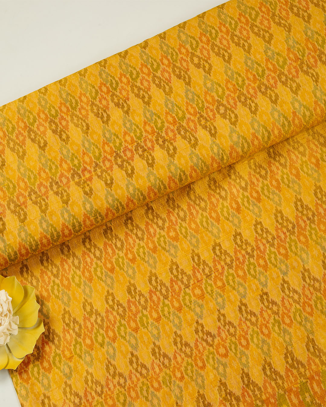Yellow Raw Silk Ikat Fabric