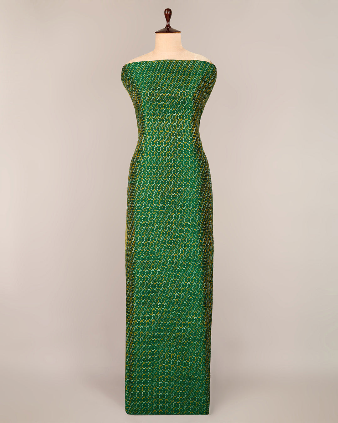 Bottle Green Raw Silk Ikat Suit with Gold Daman Border