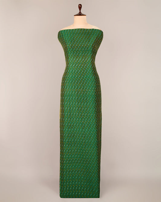 Bottle Green Raw Silk Ikat Suit with Gold Daman Border