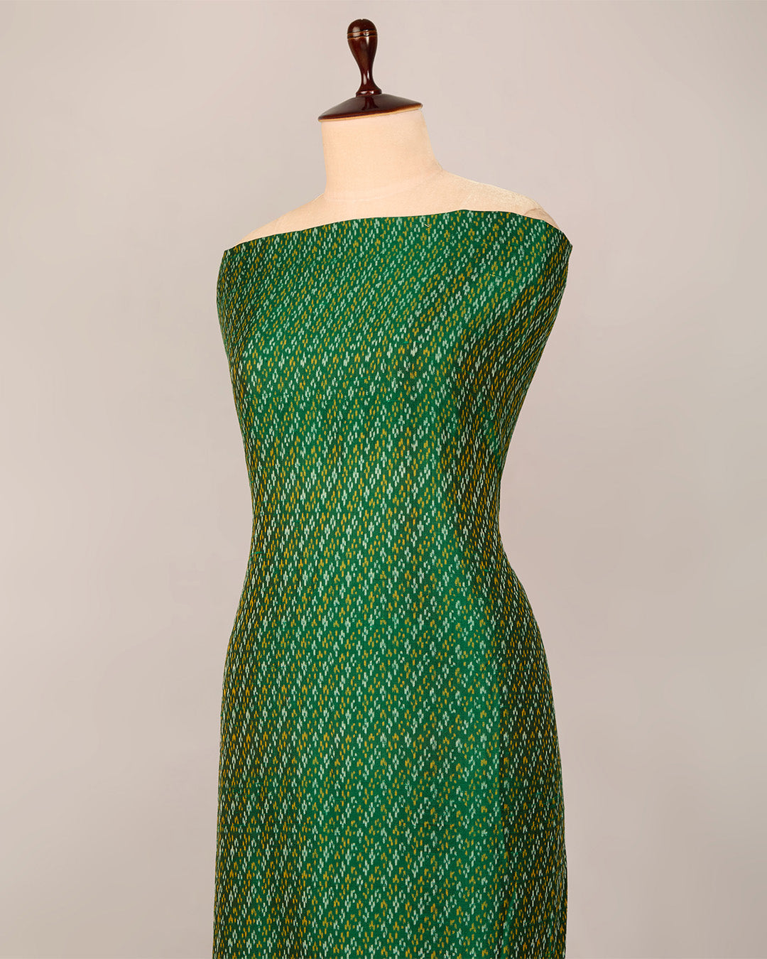 Bottle Green Raw Silk Ikat Suit with Gold Daman Border