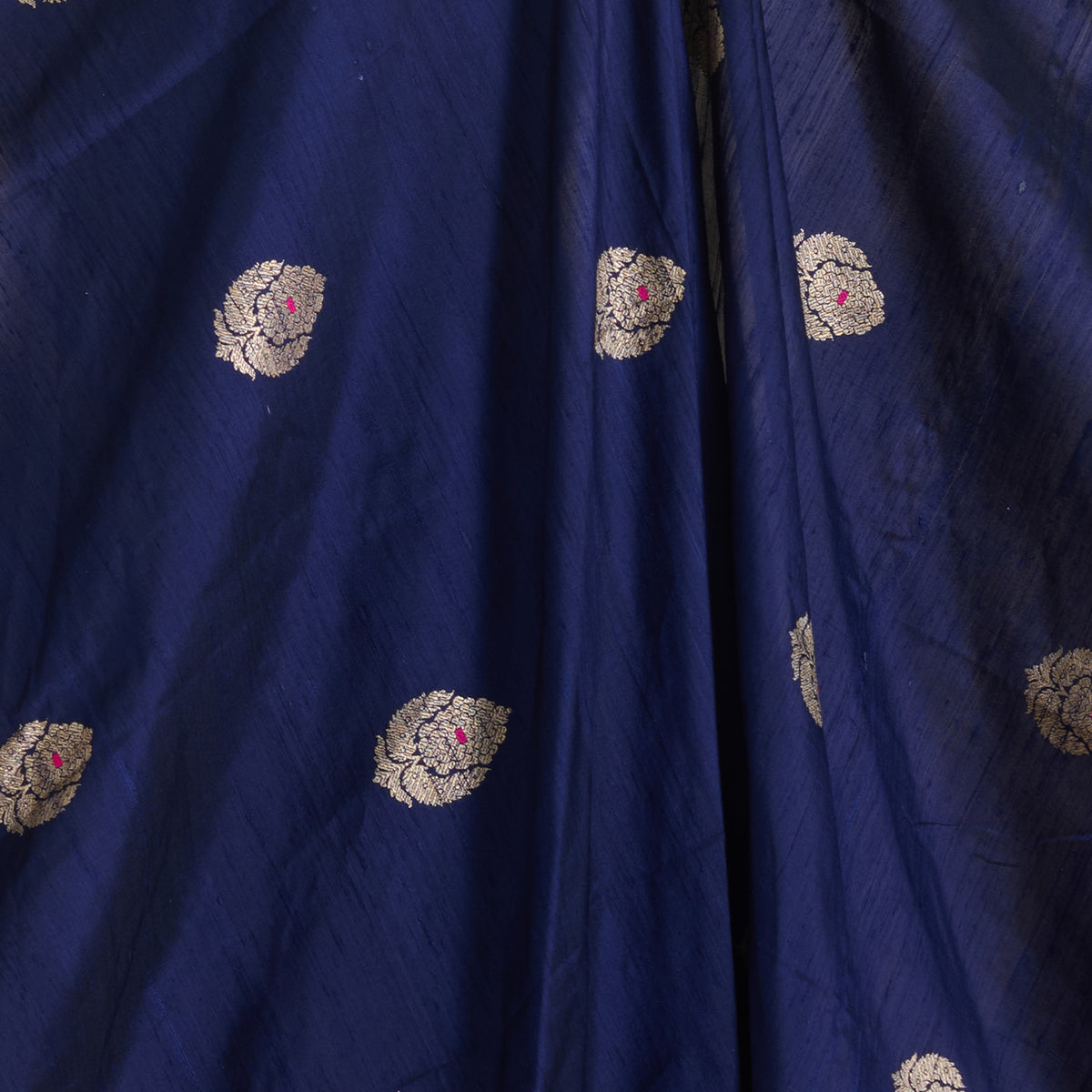 Navy Blue Raw Silk Handloom Mina Butta Fabric