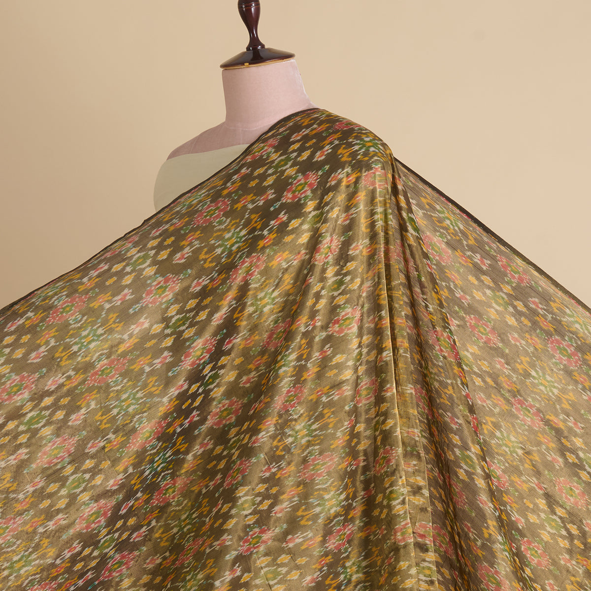 Antique Gold Silk Tissue Ikat Patola Fabric