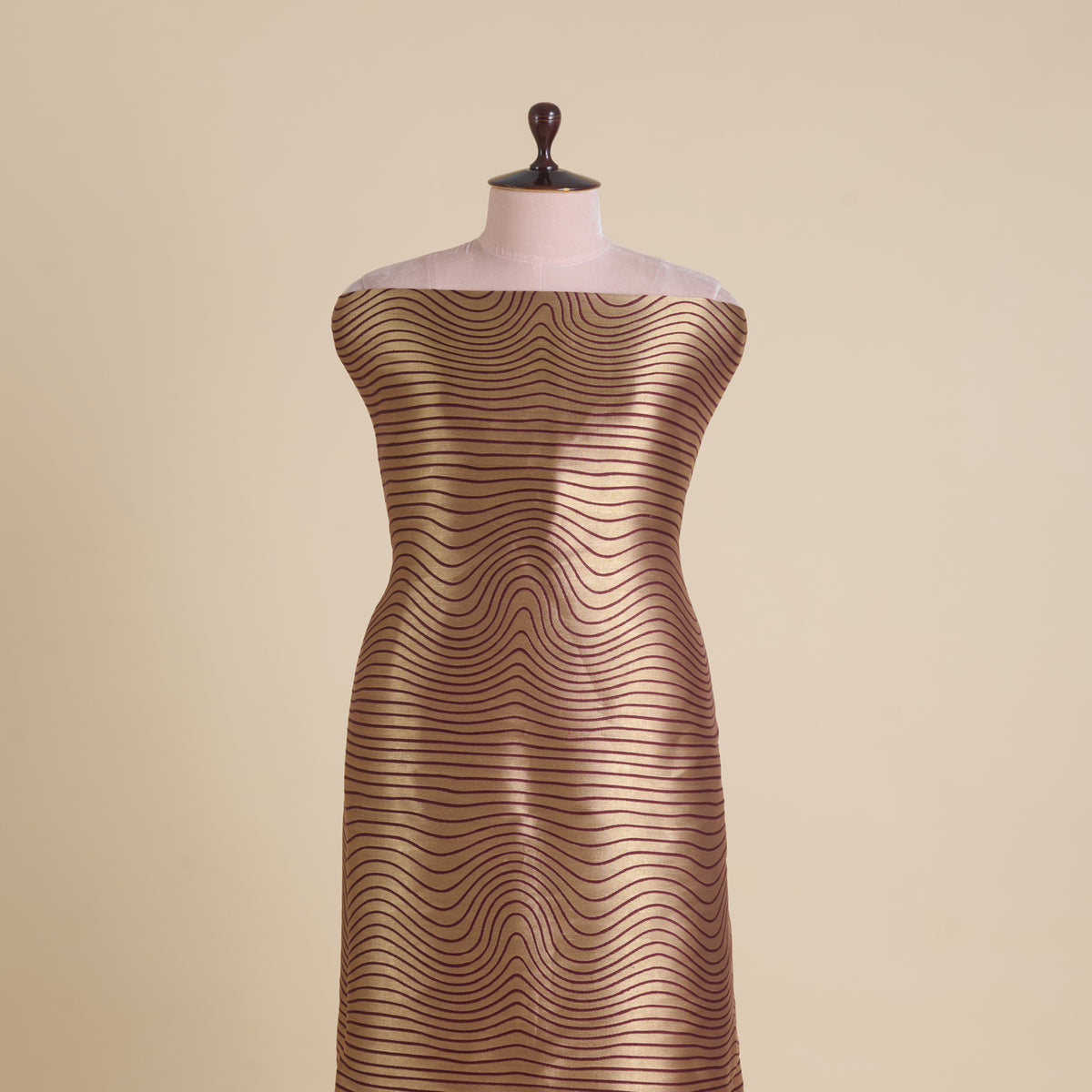 Brown Silk Brocade Gold Geometric Woven Fabric