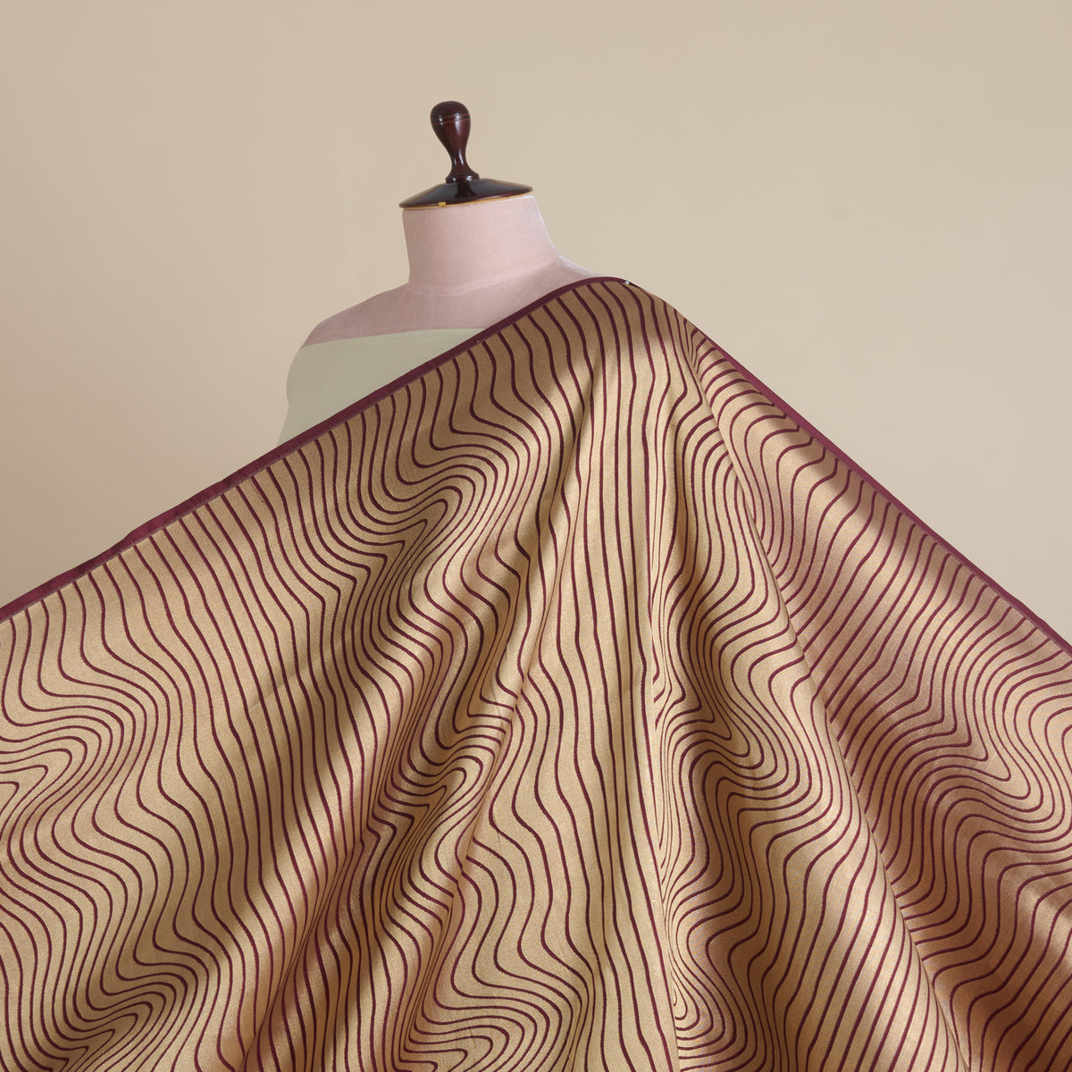 Brown Silk Brocade Gold Geometric Woven Fabric
