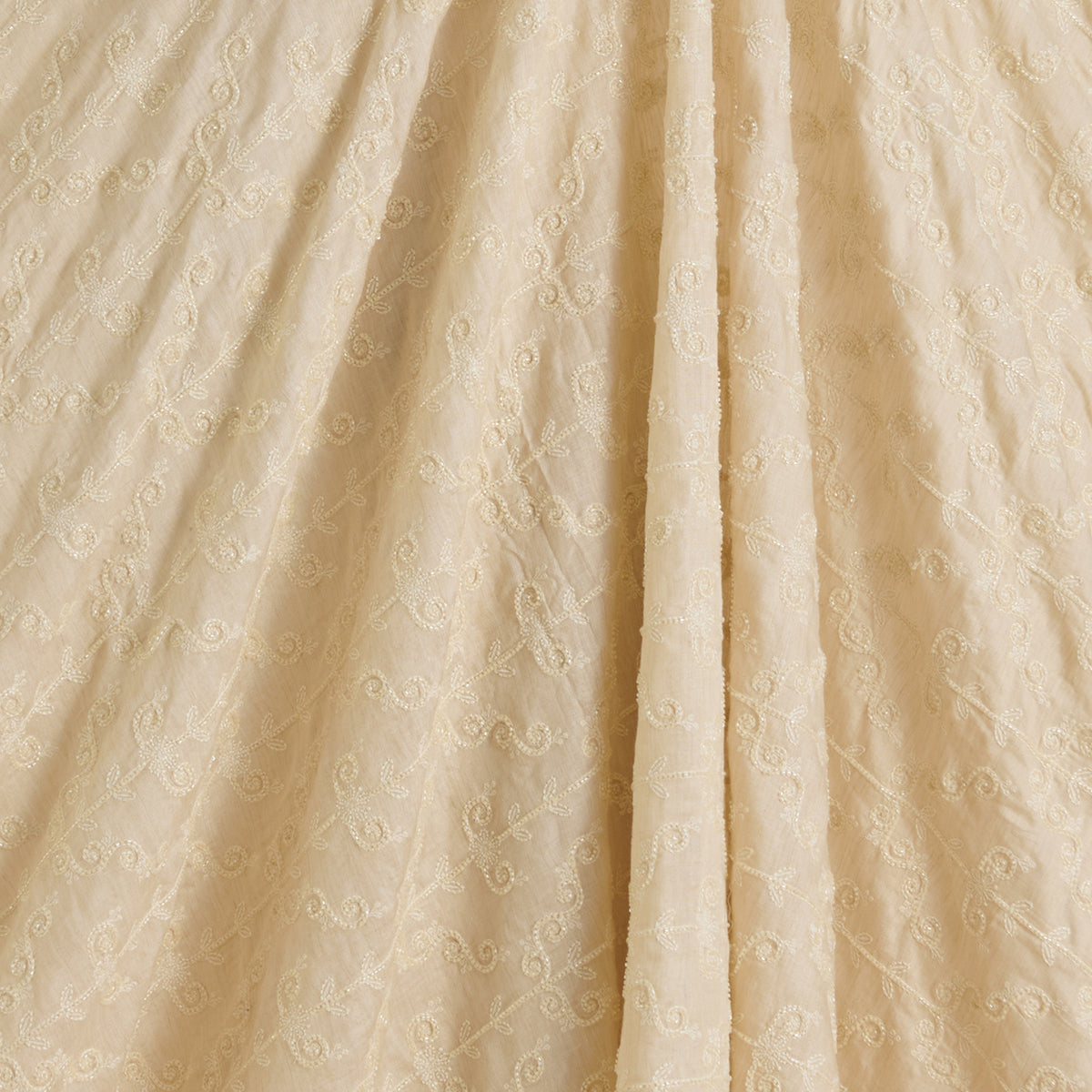 Beige Spun Tussar Thread & Cut-Dana Jaal Embroidered Fabric