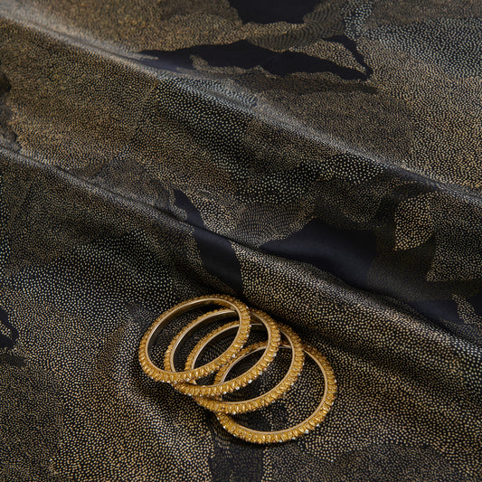 Black Satin Silk Abstract Printed Fabric