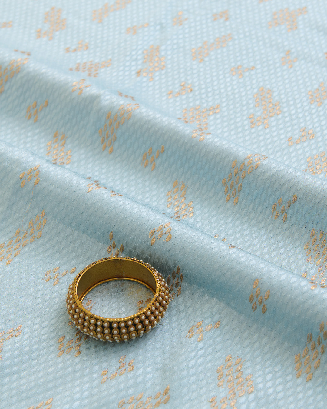 Baby Blue Satin Dupion Fabric with Resham & Zari Embroidery